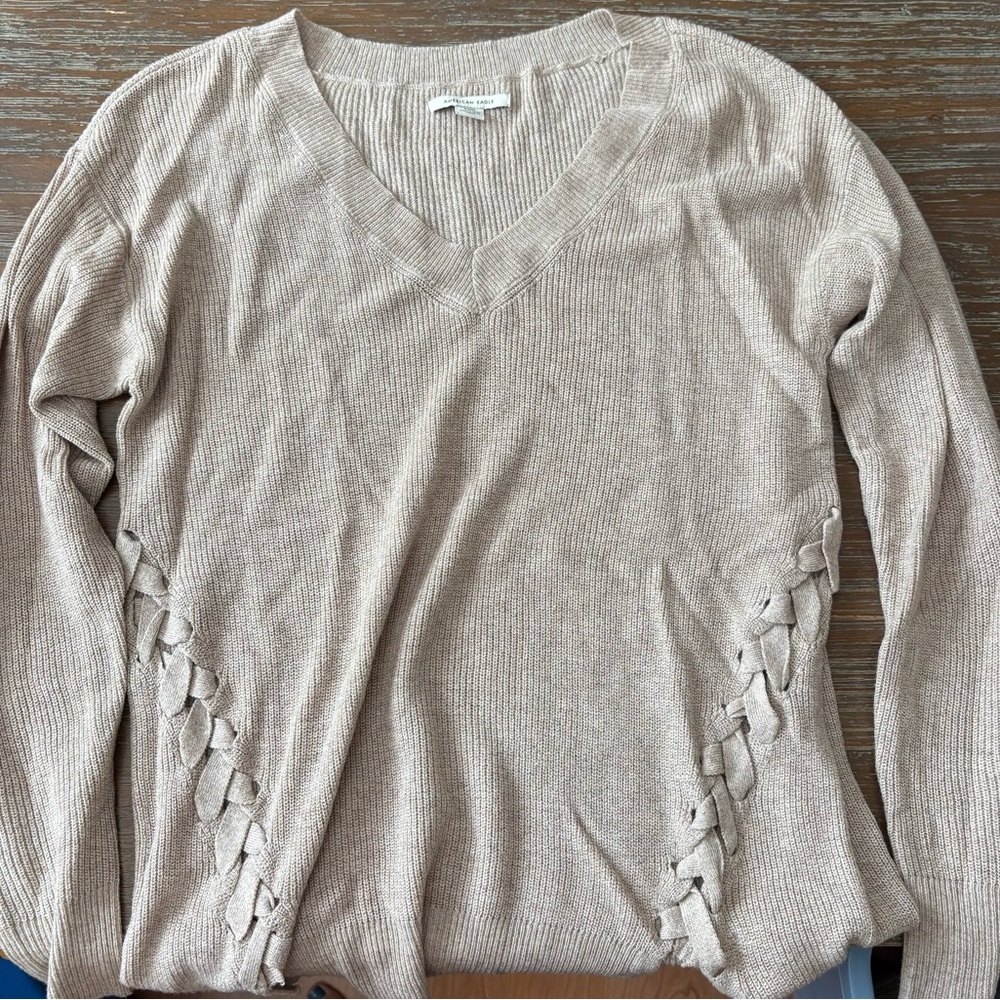 American Eagle Outfitters Tan V-Neck Sweater